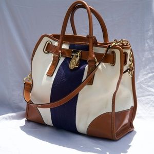 Michael Kors Hamilton Cream and Navy Tote Bag